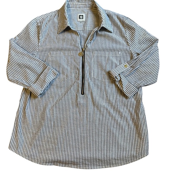 Anne Klein 1/4 Zip Stripped Blouse Medium - Picture 1 of 6